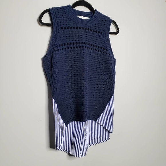 VERONICA BEARD • South Beach Combo Navy Sleeveless Knit Sweater Sz M - Picture 4 of 9